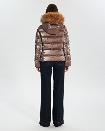 Puffer Jacket Dalyf Short Puffer Jacket Taupe Faux Fur ZAPA