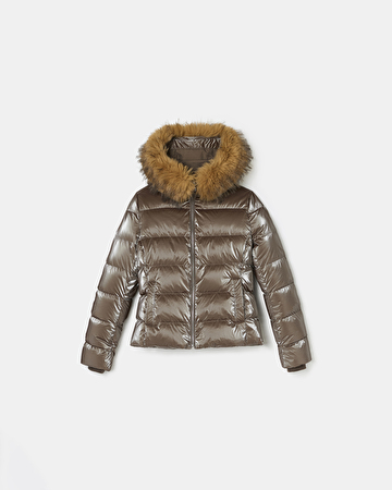 Puffer Jacket Dalyf Short Puffer Jacket Taupe Faux Fur ZAPA