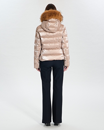 Puffer Jacket Dalyf Short Puffer Jacket Brown Faux Fur ZAPA