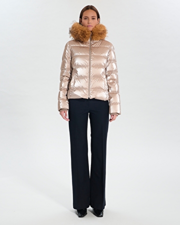 Puffer Jacket Dalyf Short Puffer Jacket Brown Faux Fur ZAPA