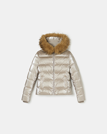 Puffer Jacket Dalyf Short Puffer Jacket Brown Faux Fur ZAPA