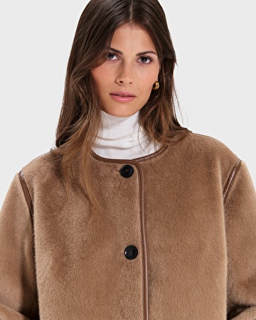 Mahona Coat Camel Long Faux Fur Coat ZAPA