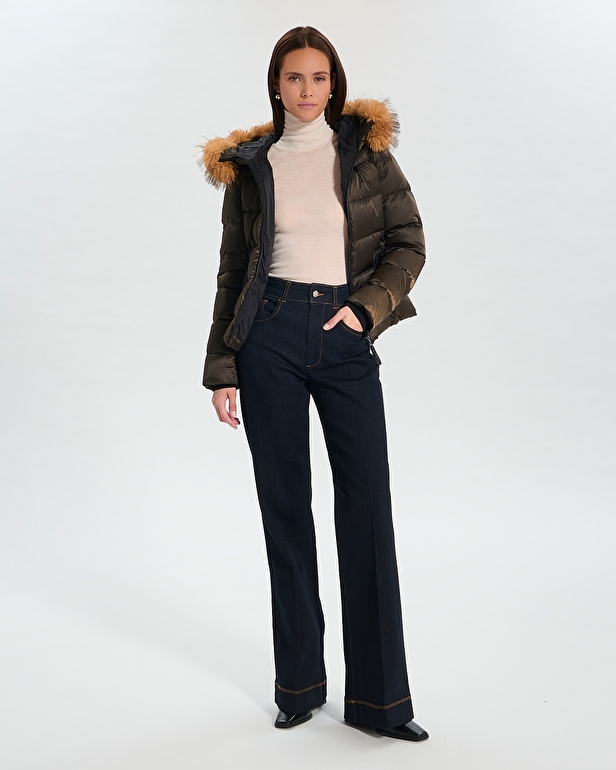 Puffer Jacket Dalyf Short Puffer Jacket Khaki Faux Fur ZAPA