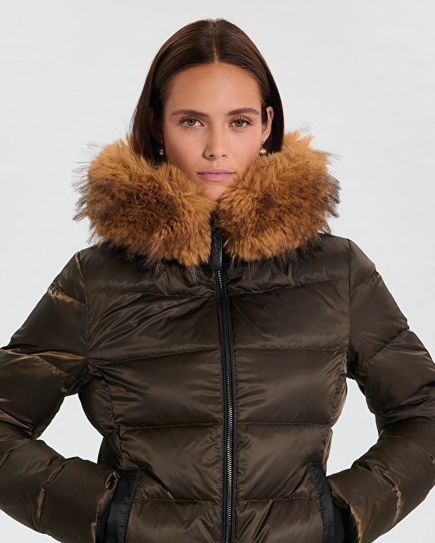 Puffer Jacket Dalyf Short Puffer Jacket Khaki Faux Fur ZAPA