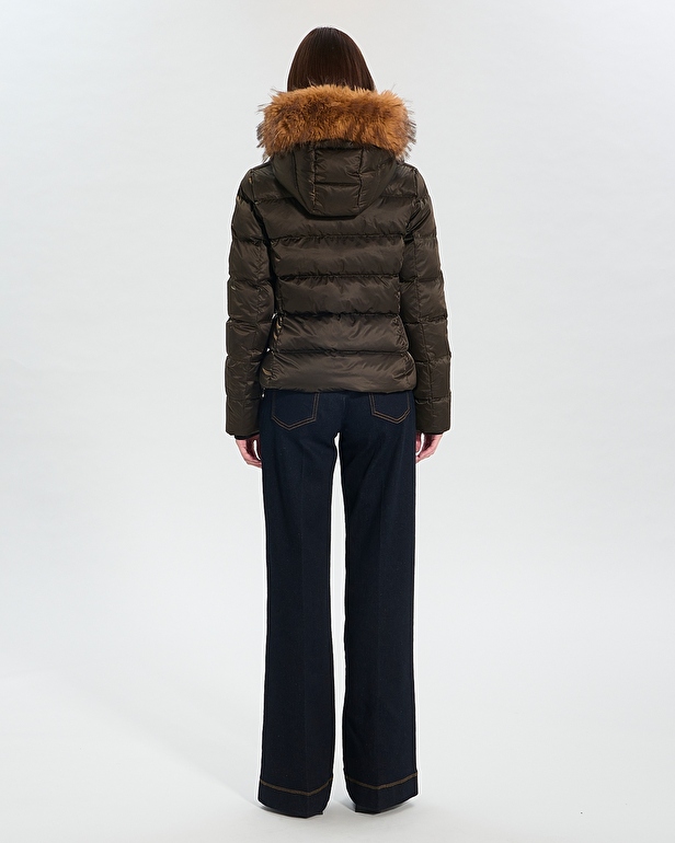 Puffer Jacket Dalyf Short Puffer Jacket Khaki Faux Fur ZAPA