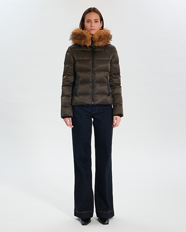 Puffer Jacket Dalyf Short Puffer Jacket Khaki Faux Fur ZAPA