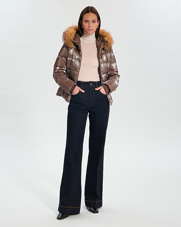 Puffer Jacket Dalyf Short Puffer Jacket Taupe Faux Fur ZAPA