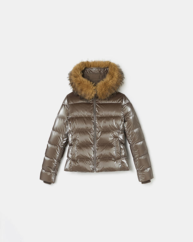 Puffer Jacket Dalyf Short Puffer Jacket Taupe Faux Fur ZAPA
