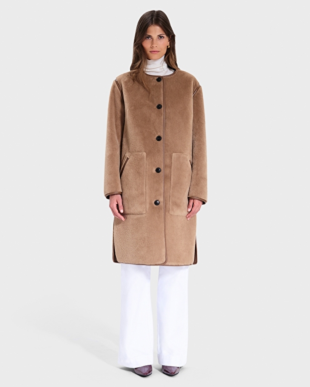Mahona Coat Camel Long Faux Fur Coat ZAPA