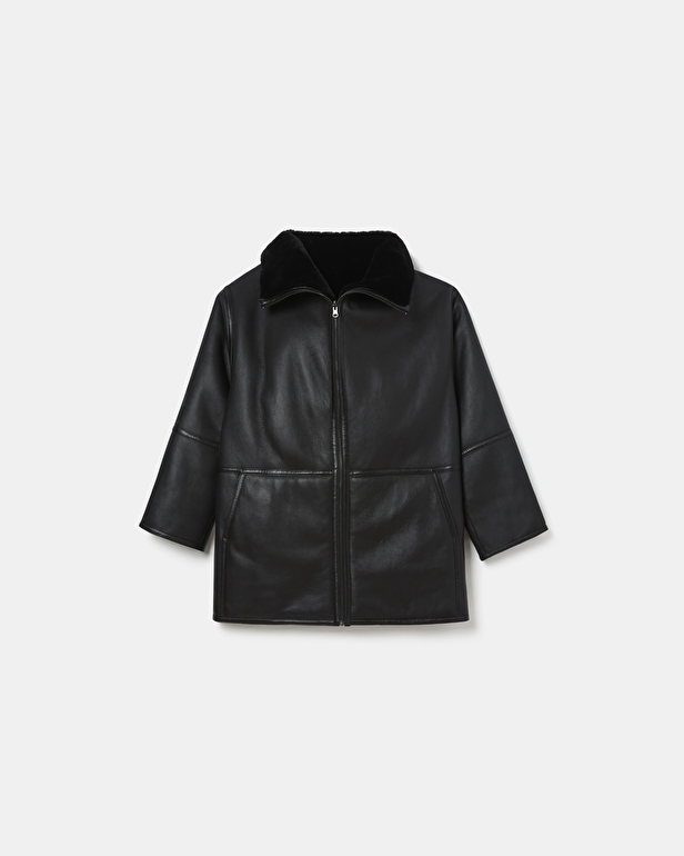 Manteau Maya Manteau en peau lain&eacute;e noir ZAPA