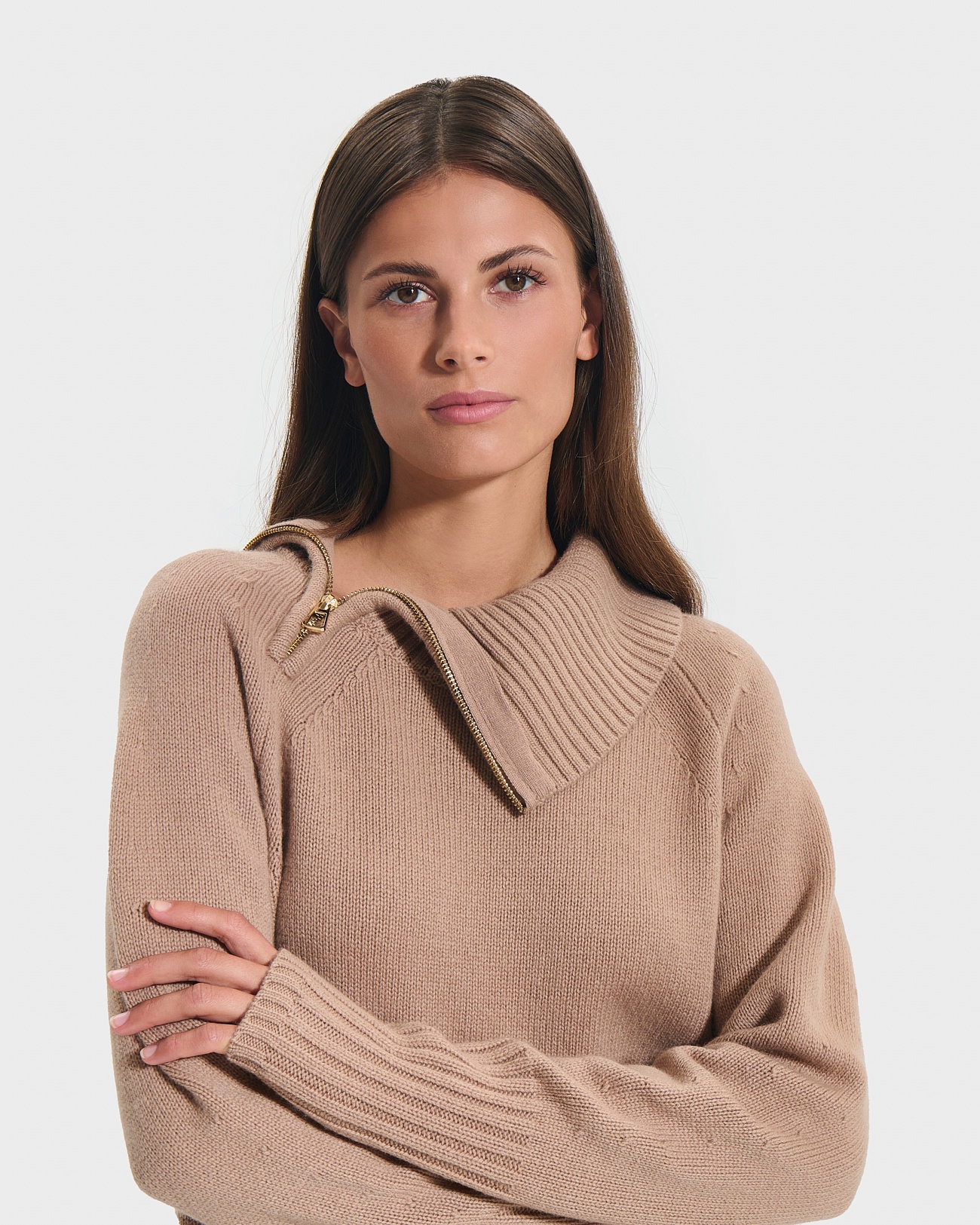 Nuala sweater Camel asymmetrical collar sweater ZAPA