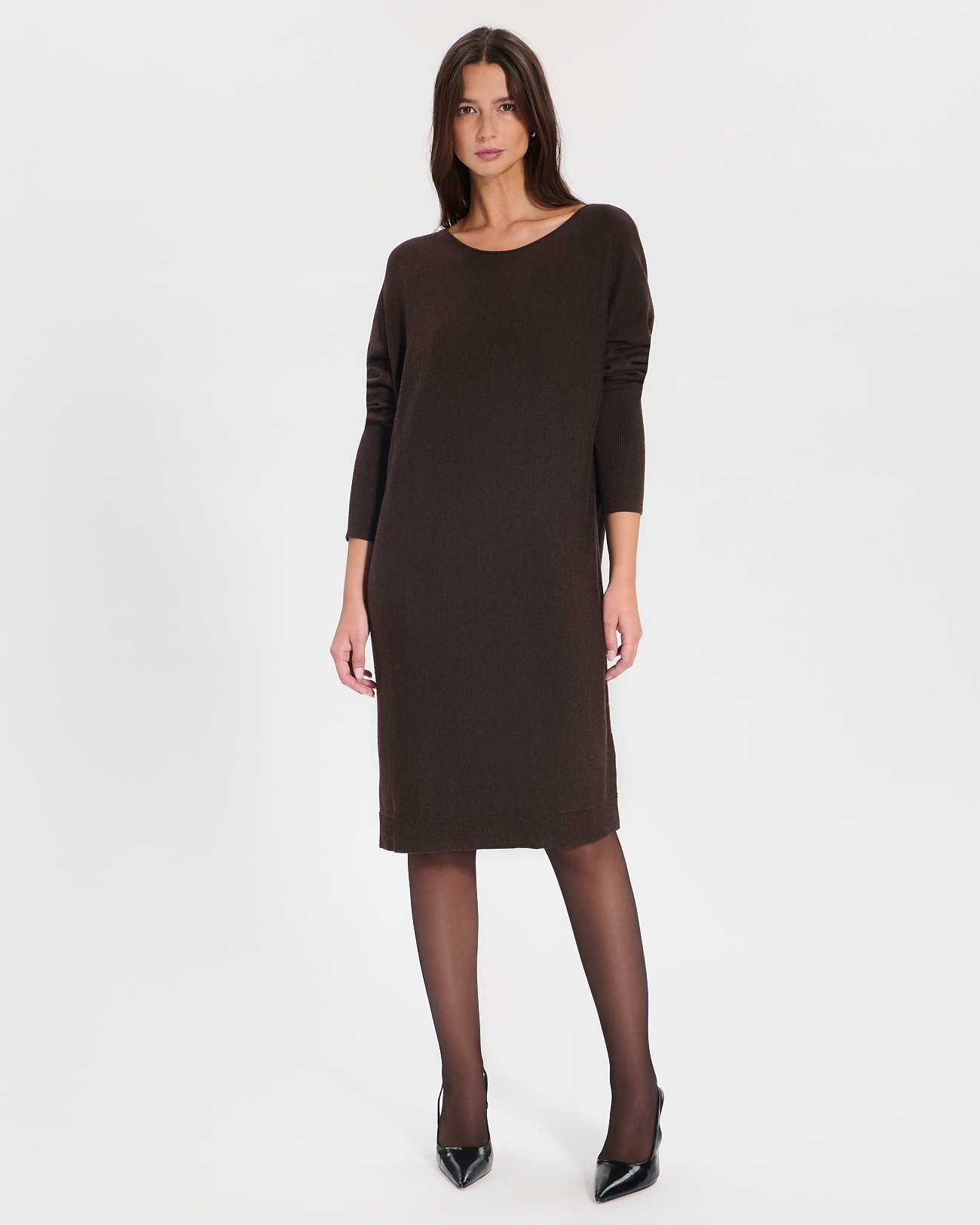 Rendy knit dress Chocolate knit mid-length dress ZAPA