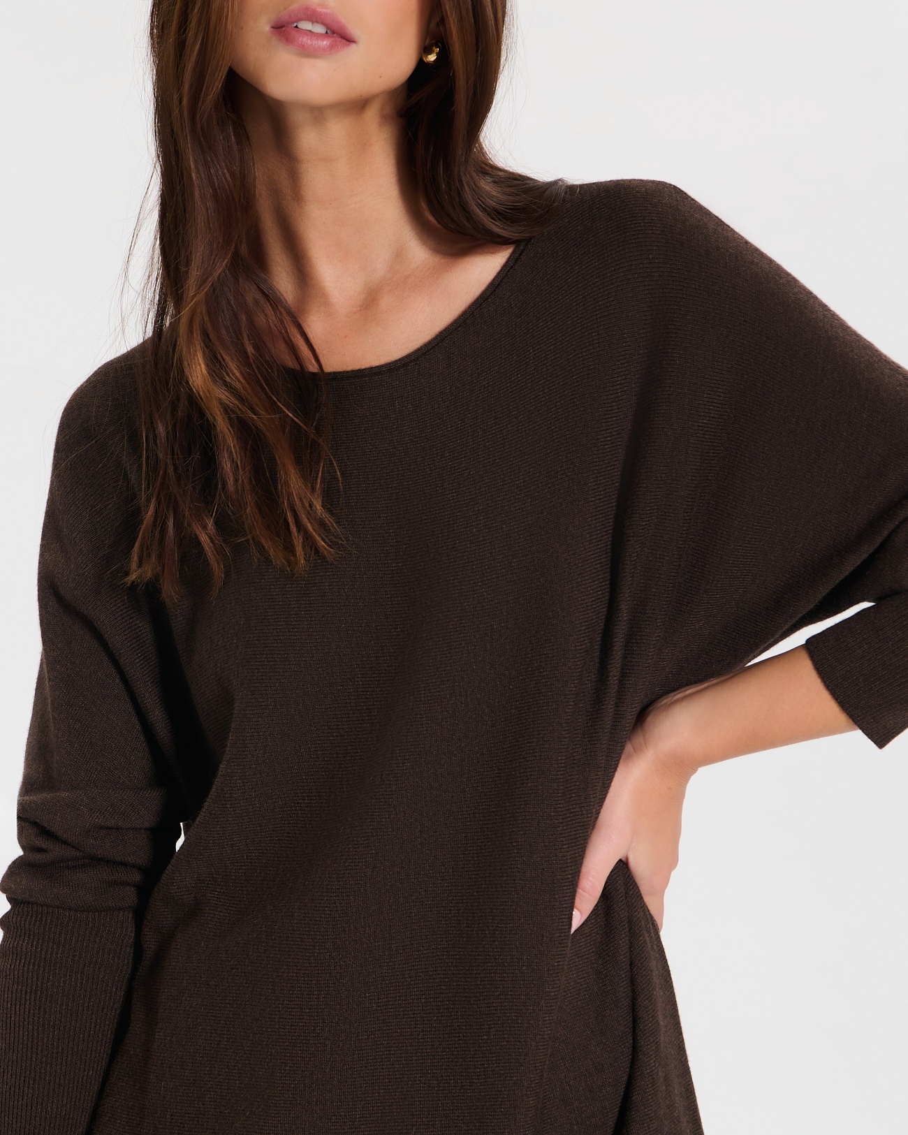 Rendy knit dress Chocolate knit mid-length dress ZAPA