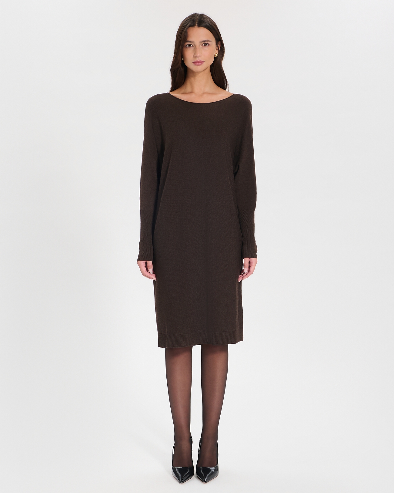 Rendy knit dress Chocolate knit mid-length dress ZAPA