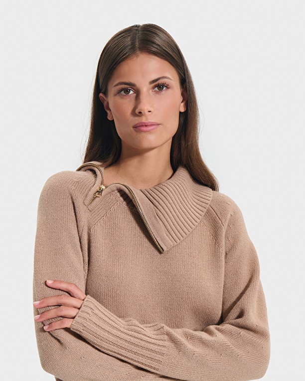 Nuala sweater Camel asymmetrical collar sweater ZAPA