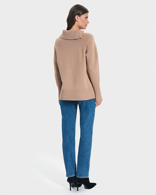 Nuala sweater Camel asymmetrical collar sweater ZAPA
