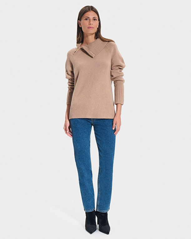 Nuala sweater Camel asymmetrical collar sweater ZAPA