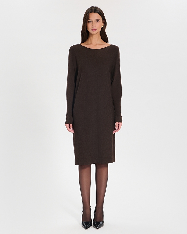 Rendy knit dress Chocolate knit mid-length dress ZAPA