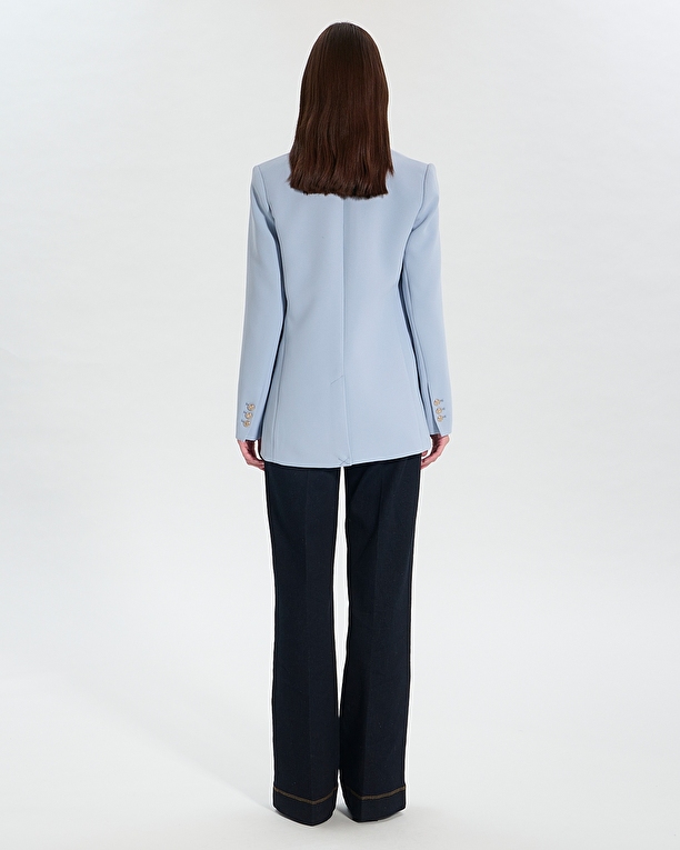 Victorina Jacket Sky blue crepe suit jacket ZAPA