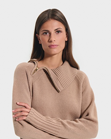 Nuala sweater Camel asymmetrical collar sweater ZAPA