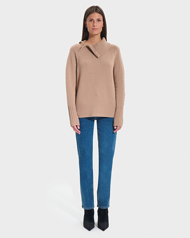 Nuala sweater Camel asymmetrical collar sweater ZAPA