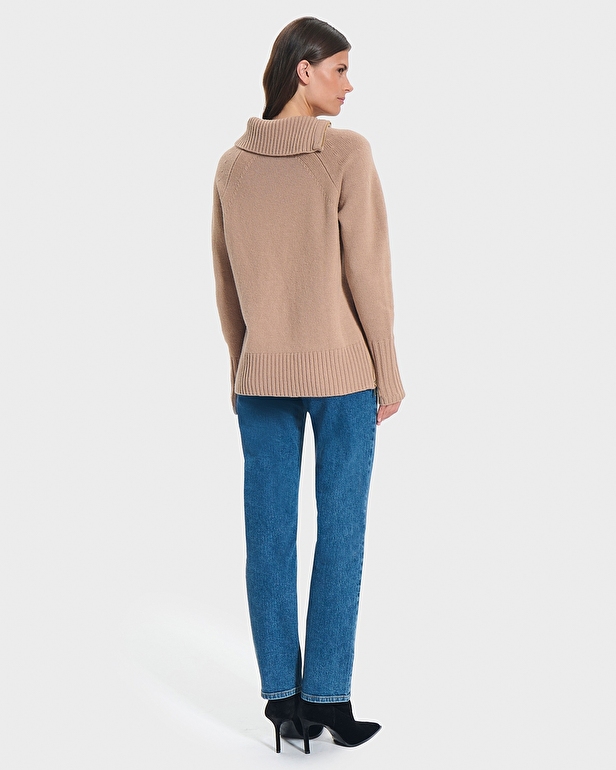 Nuala sweater Camel asymmetrical collar sweater ZAPA