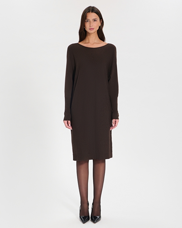 Rendy knit dress Chocolate knit mid-length dress ZAPA