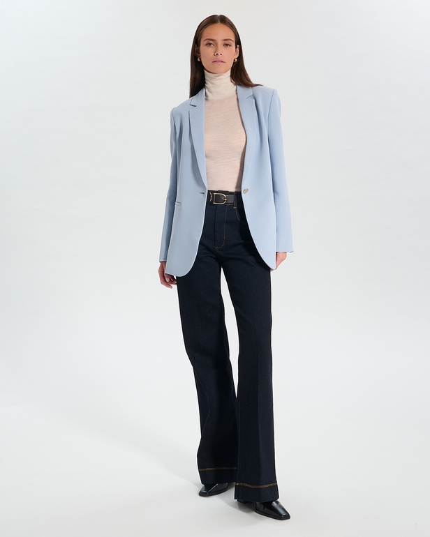 Victorina Jacket Sky blue crepe suit jacket ZAPA