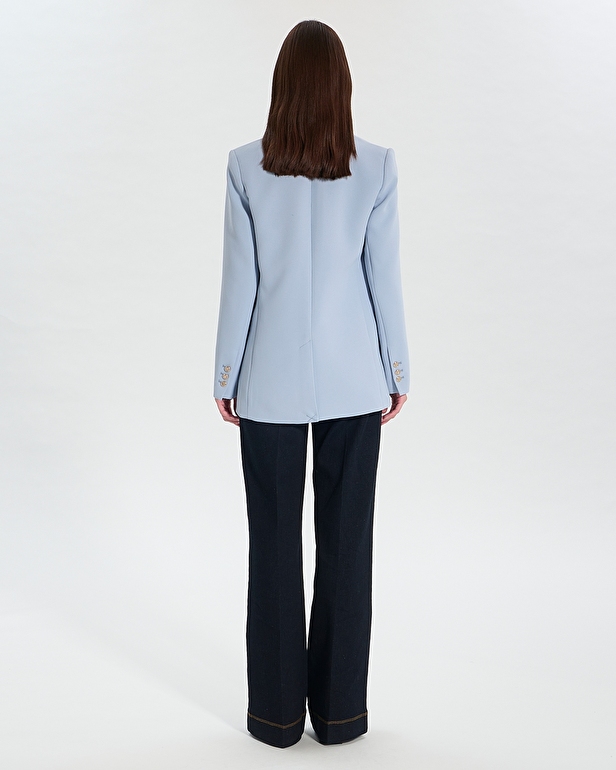 Victorina Jacket Sky blue crepe suit jacket ZAPA