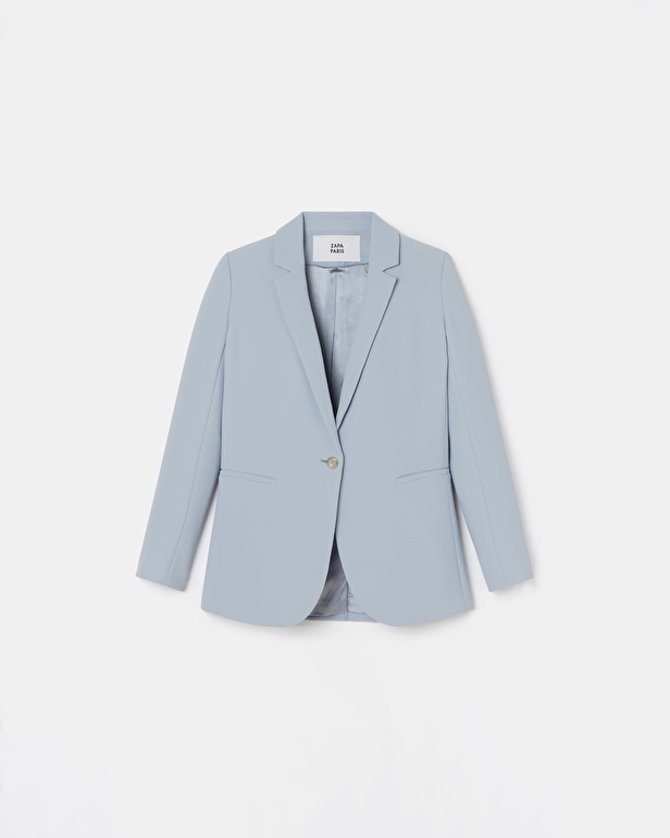 Victorina Jacket Sky blue crepe suit jacket ZAPA