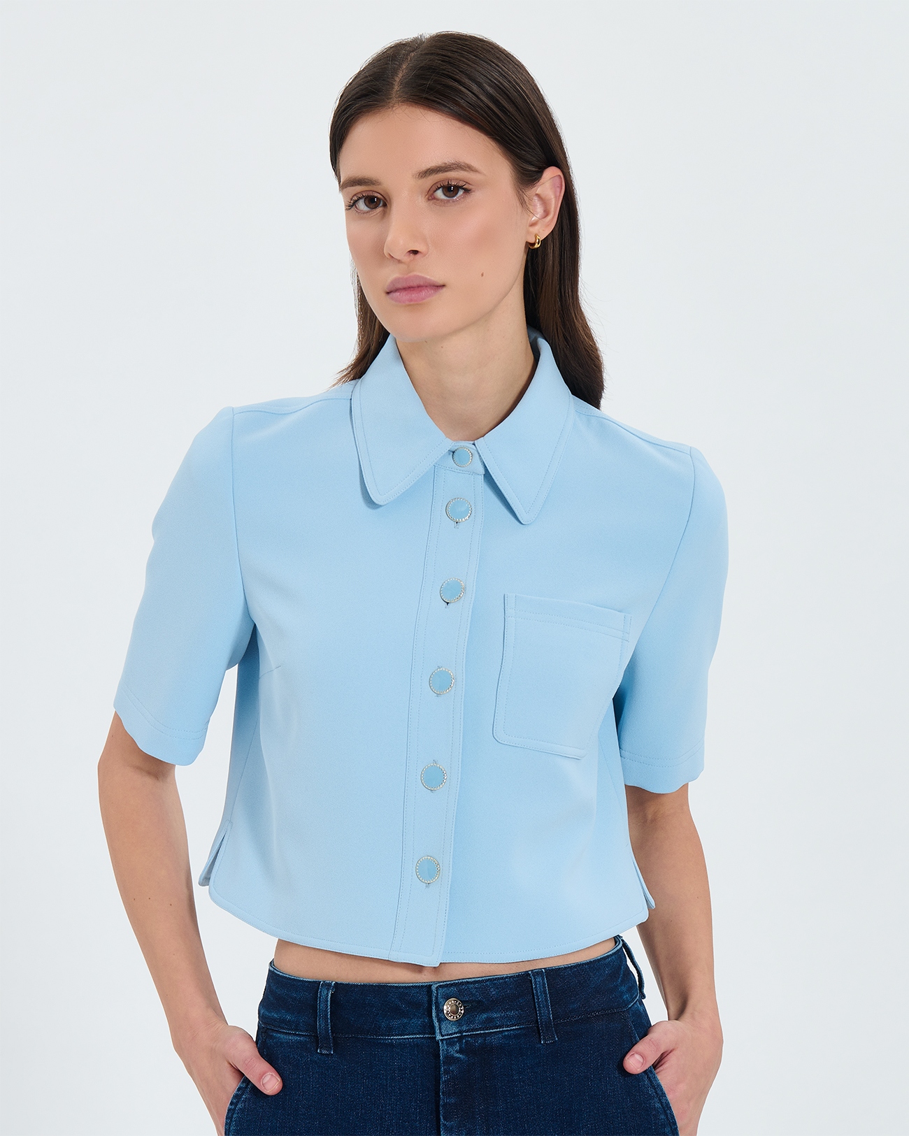 Celina shirt Short sky blue crepe shirt ZAPA