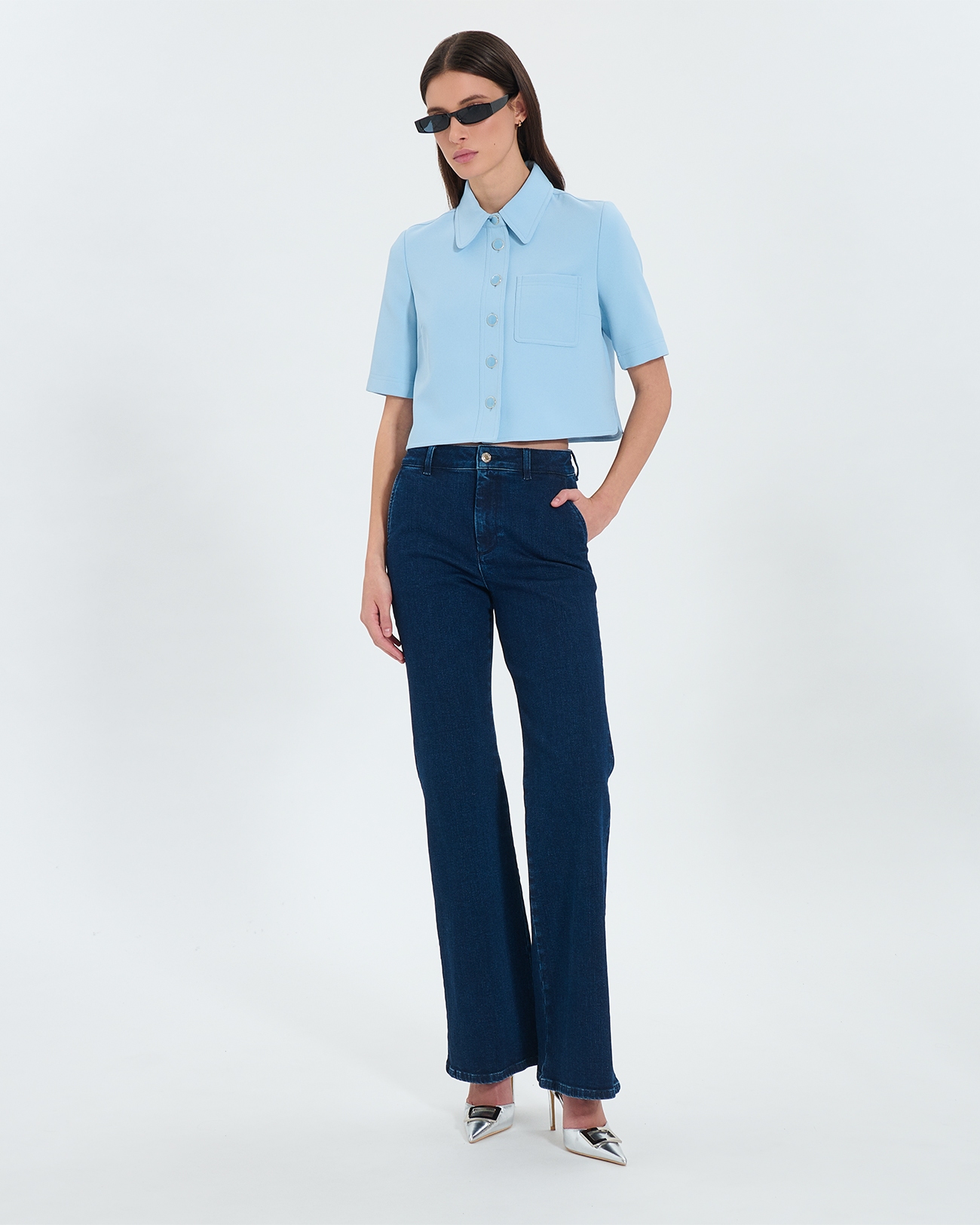 Celina shirt Short sky blue crepe shirt ZAPA