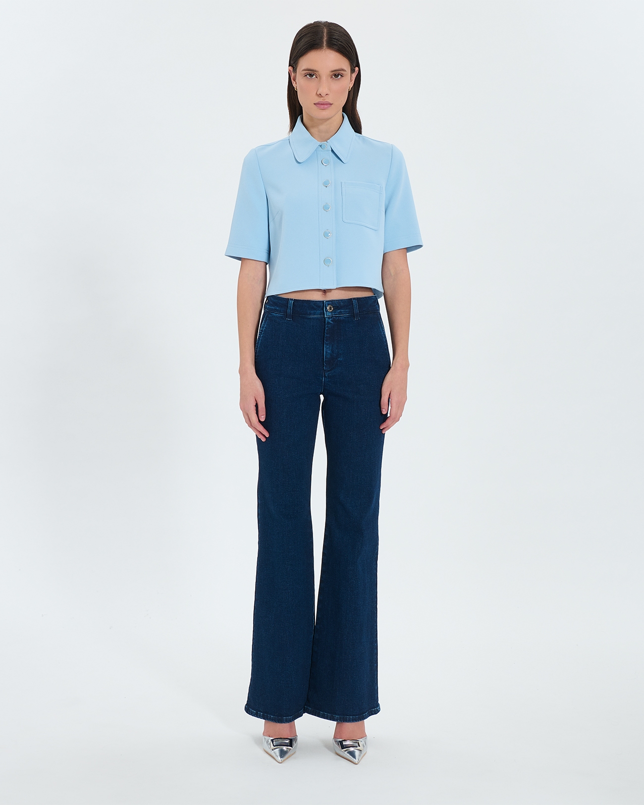 Celina shirt Short sky blue crepe shirt ZAPA