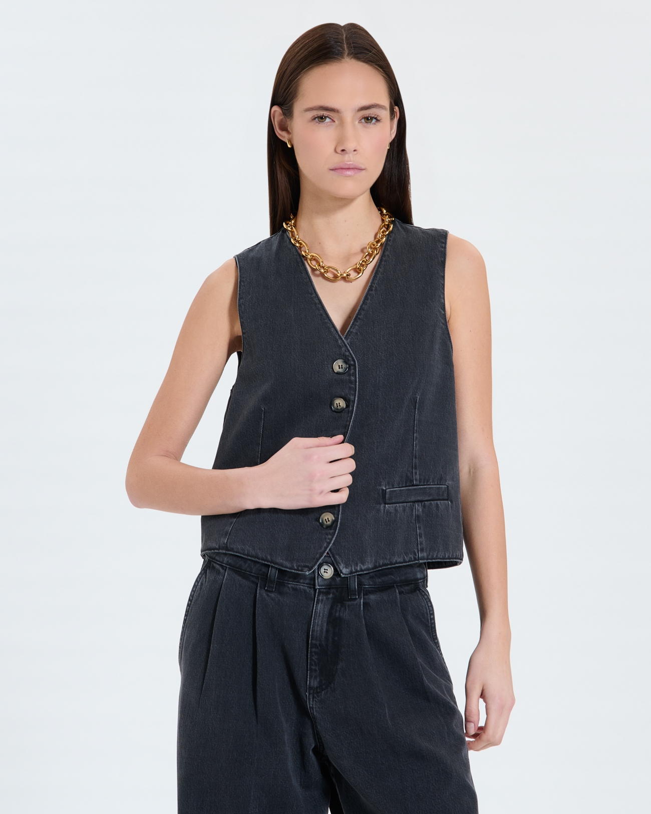 Gianno Cardigans Sleeveless black denim vest ZAPA