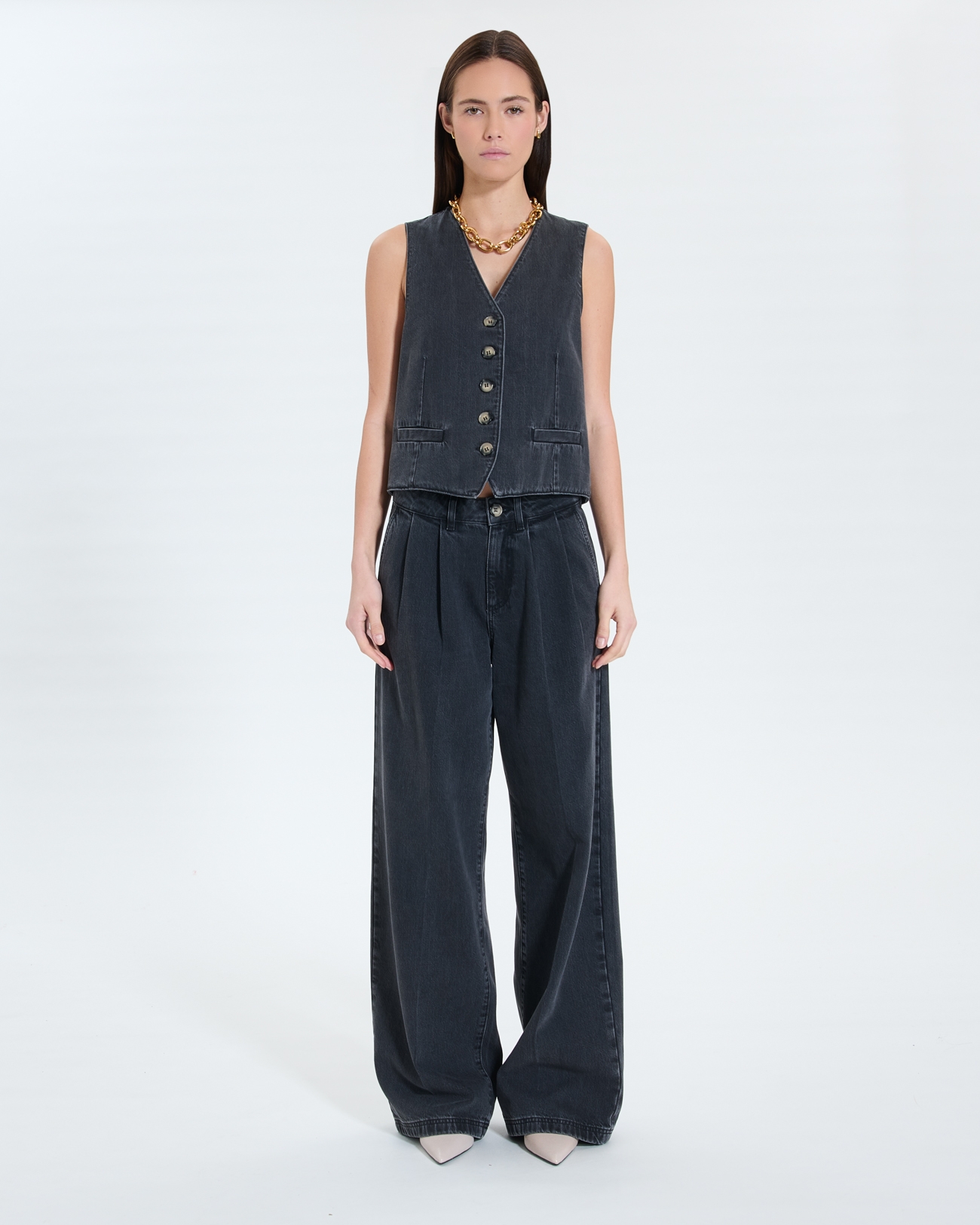 Gianno Cardigans Sleeveless black denim vest ZAPA