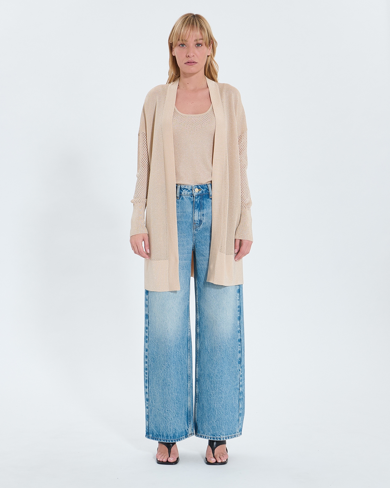 Geane sweater Long openwork sequined champagne cardigan ZAPA