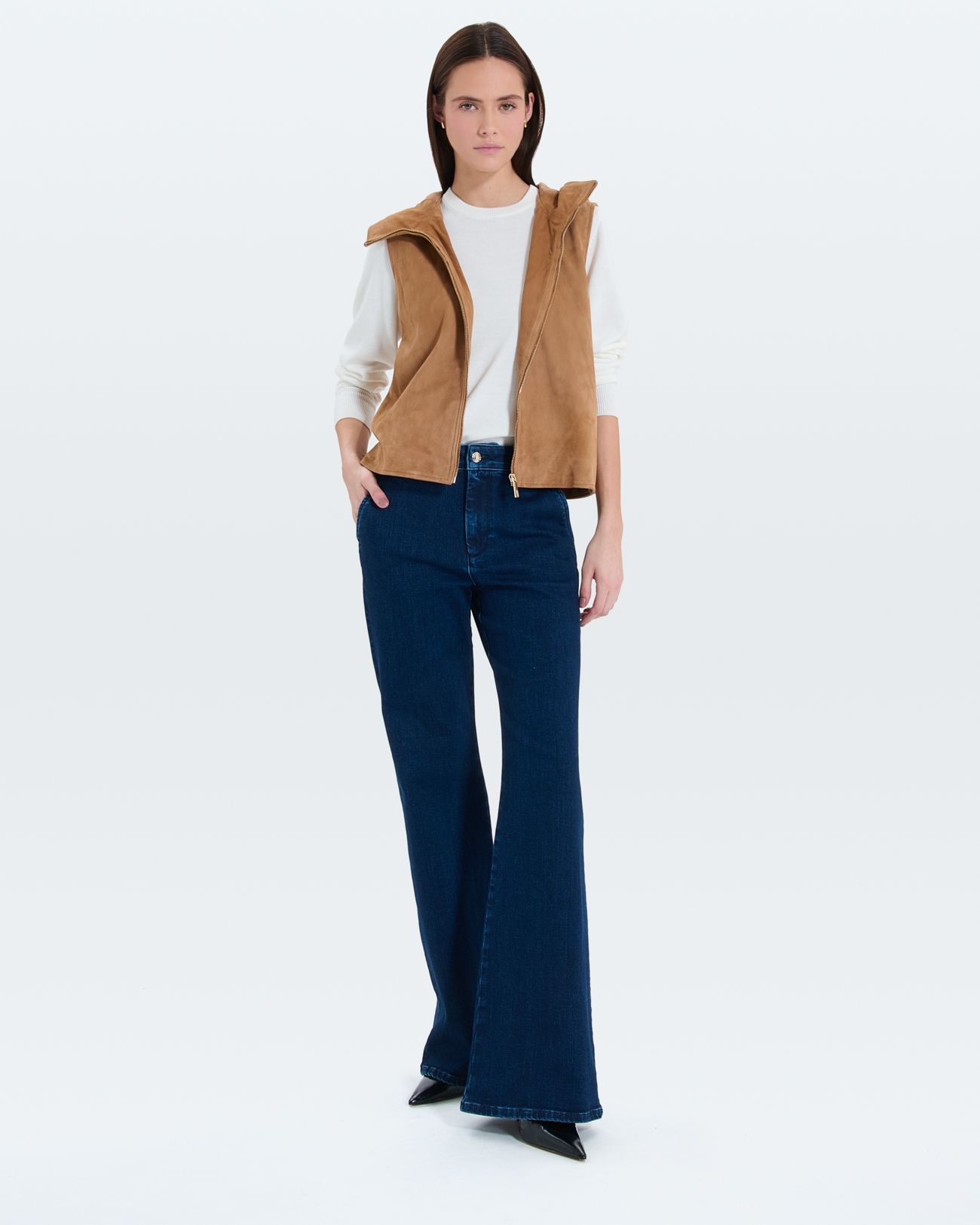 Gelia Cardigan Beige suede vest ZAPA