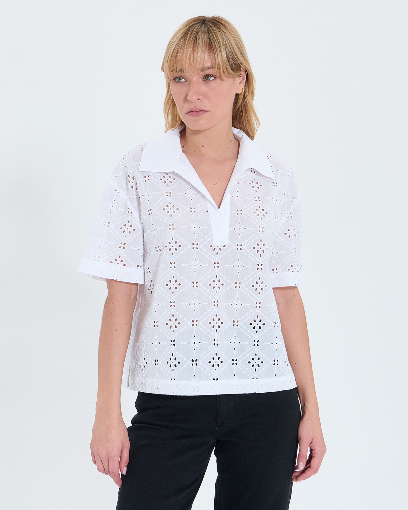 Top Teyma Loose top in ecru English embroidery ZAPA