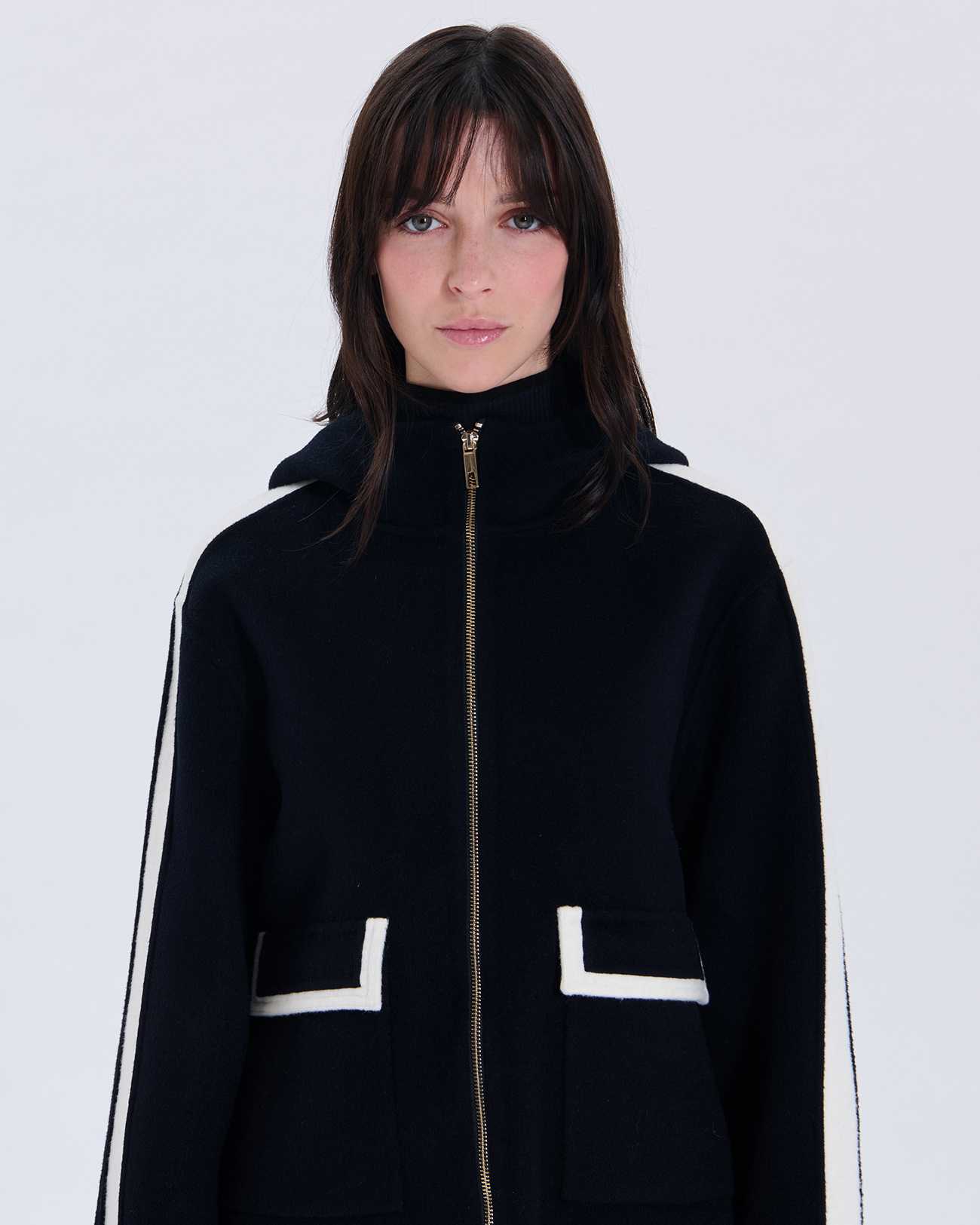 Marja coat Nocturnal two-tone wool coat with leather outline ZAPA