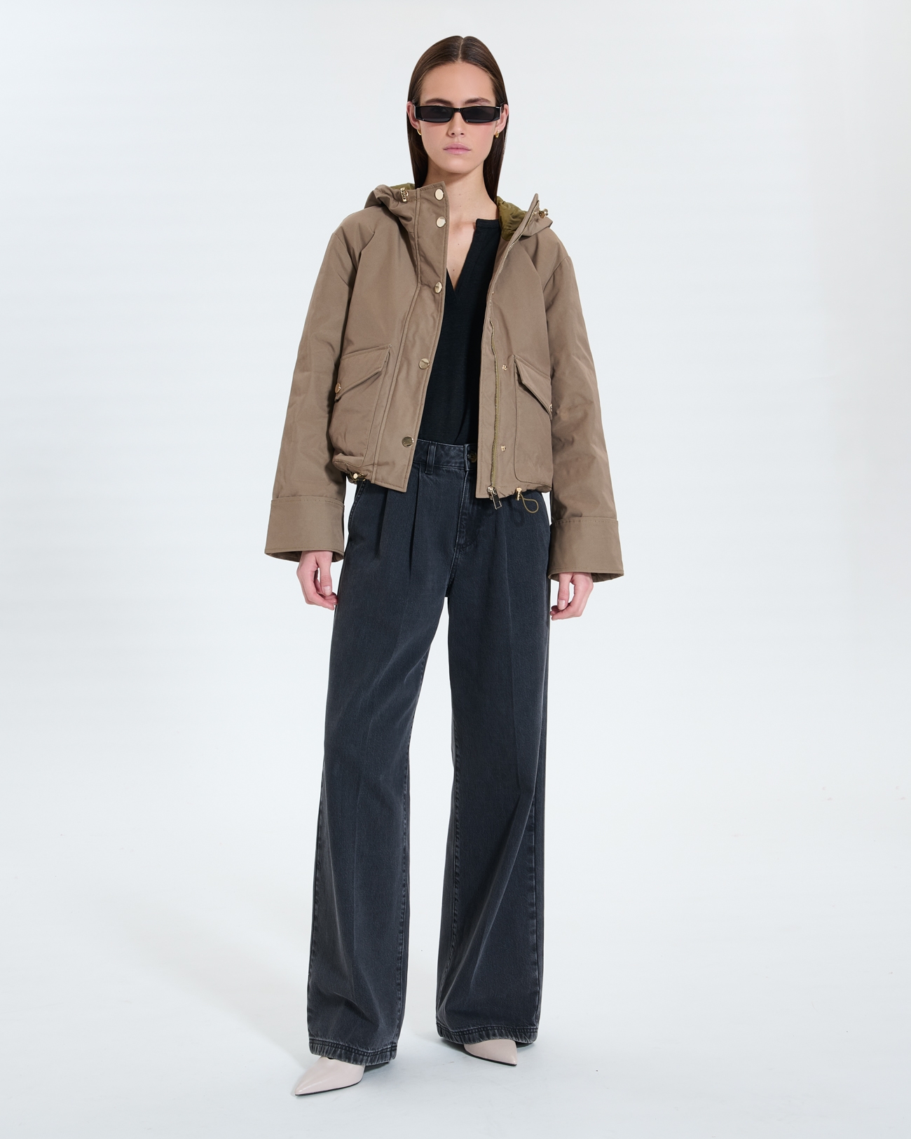 Maewenn coat Short khaki nylon coat ZAPA