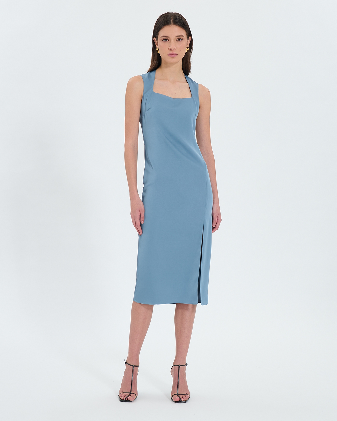 Roel dress Hydrangea blue satin midi dress ZAPA