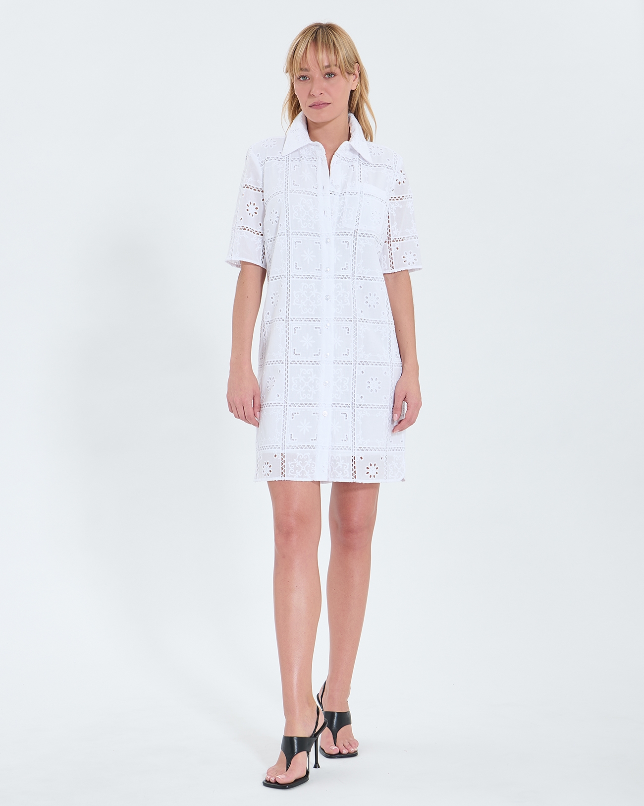 Relina dress Mid-length dress with ecru English embroidery ZAPA