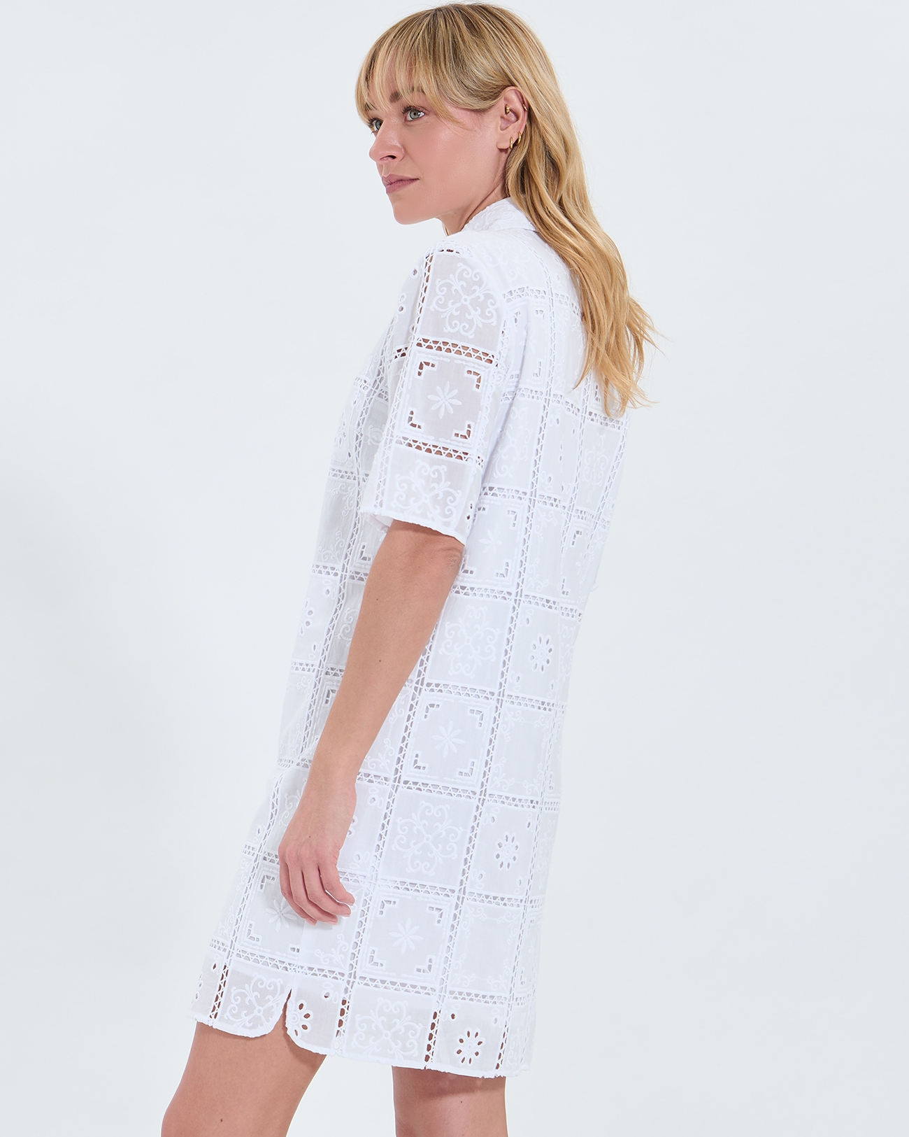 Relina dress Mid-length dress with ecru English embroidery ZAPA
