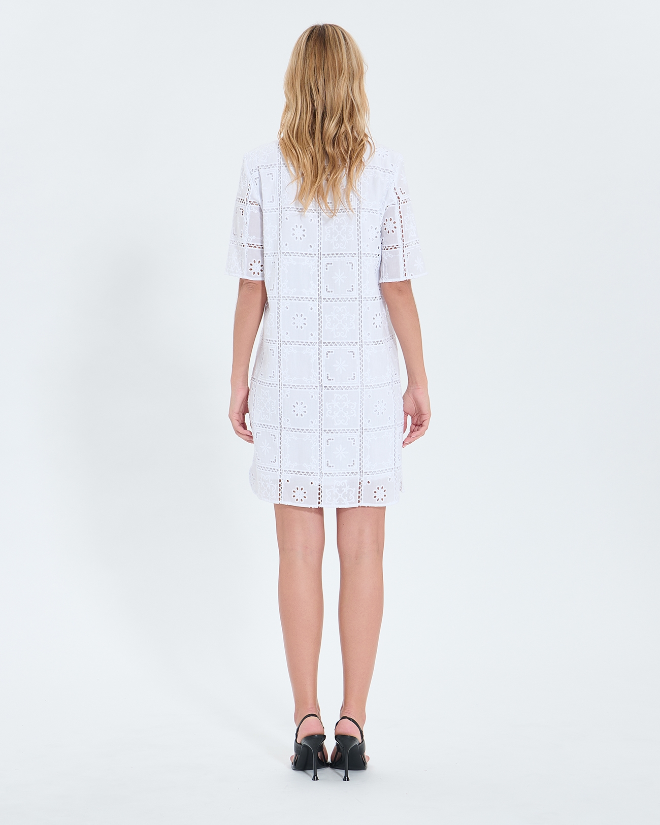 Relina dress Mid-length dress with ecru English embroidery ZAPA