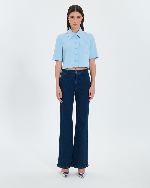 Celina shirt Short sky blue crepe shirt ZAPA