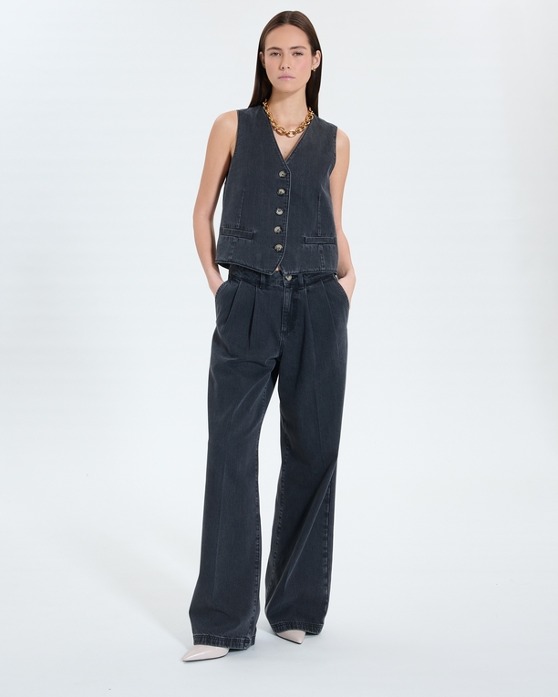 Gianno Cardigans Sleeveless black denim vest ZAPA