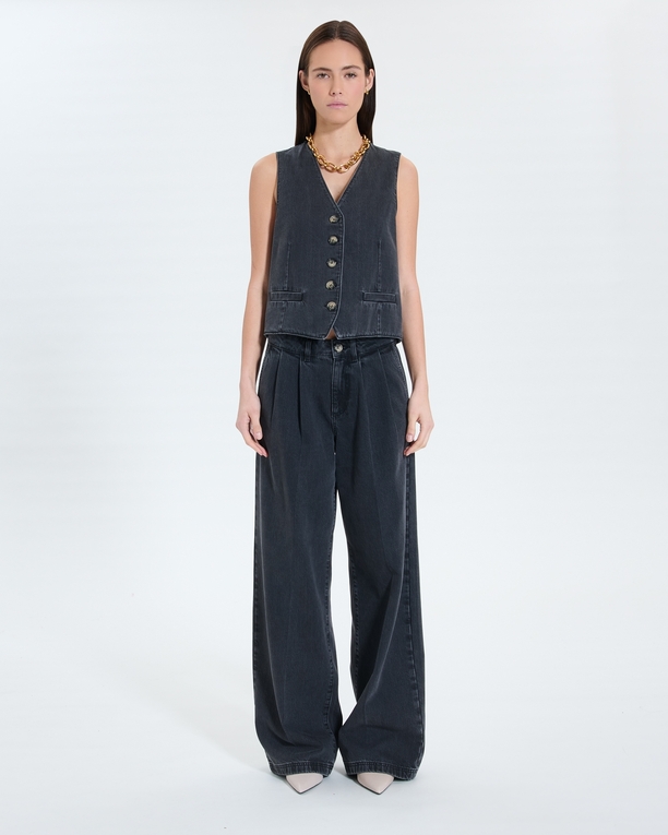 Gianno Cardigans Sleeveless black denim vest ZAPA