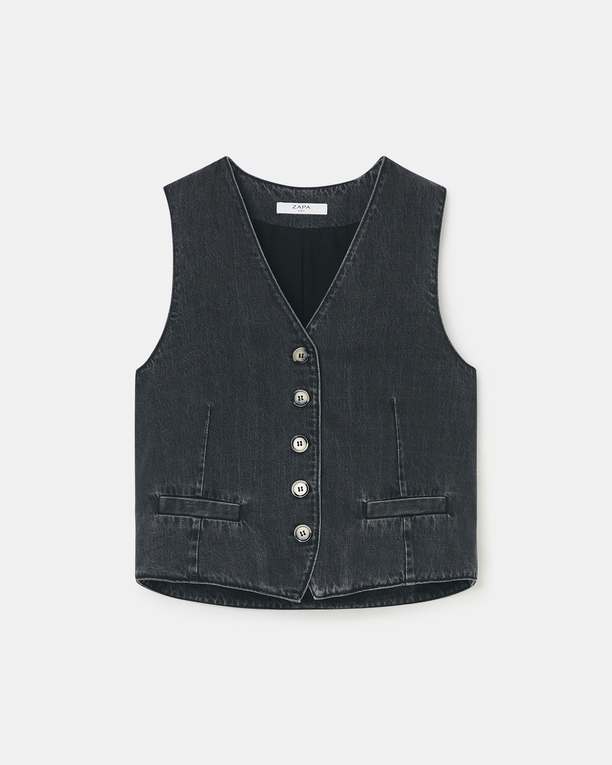 Gianno Cardigans Sleeveless black denim vest ZAPA