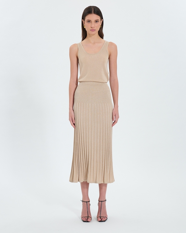 Jordan Knit Skirt A-line skirt in champagne sequined knit ZAPA