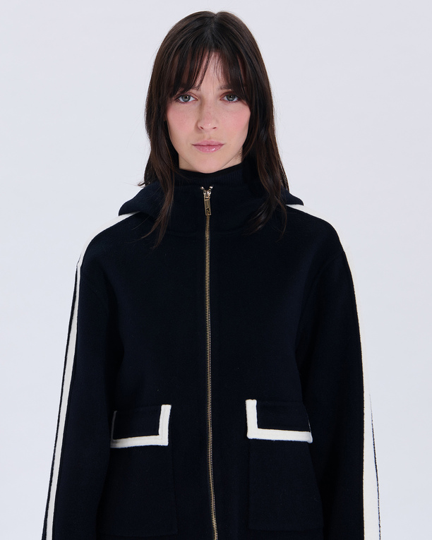 Marja coat Nocturnal two-tone wool coat with leather outline ZAPA